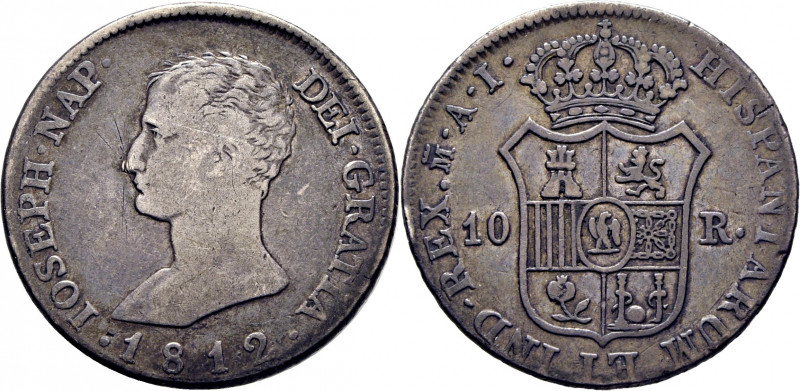JOSÉ NAPOLEÓN. Madrid. 10 reales. 1812. AI. Cy14692. TrgAg35 (R2 12.000 pts.). R...