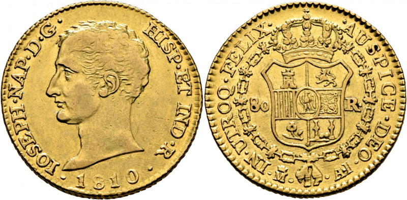JOSÉ NAPOLEÓN. Madrid. 80 reales. 1810. AI. Cy14721. TrgAu5 (R3). F301. K542. Su...