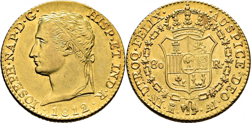 JOSÉ NAPOLEÓN. Madrid. 80 reales. 1812 sobre 1. AI. Cy14724. TrgAu7. F302. K552....