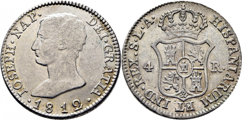 JOSÉ NAPOLEÓN. Sevilla. 4 reales. 1812 sobre 0. LA. Cy no cita la sobrefecha. Tr...