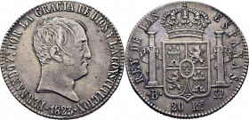 FERNANDO VII. Barcelona. 20 reales. 1823. SP. Muy escasa