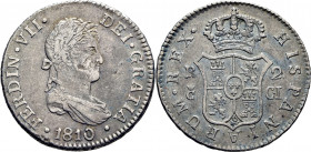FERNANDO VII. Cádiz. 2 reales. 1810. CI. Ceca pequeña