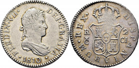 FERNANDO VII. Cádiz. 2 reales. 1810. CI. Ceca grande. EBC-. Buen y atractivo ejemplar