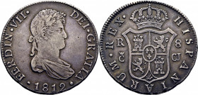 FERNANDO VII. Cádiz. 8 reales. 1812. CJ. Atractiva. Rara