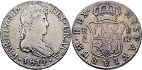 FERNANDO VII. Cádiz. 8 reales. 1814. CJ. Rara
