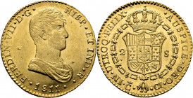 FERNANDO VII. Cádiz. 2 escudos. 1811. CI. Sin láurea. SC. Soberbio y bellísimo. Espléndida. Rara