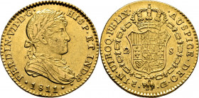 FERNANDO VII. Cádiz. 2 escudos. 1811. CI. Busto de militar. EBC-. Rara