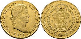FERNANDO VII. Cádiz. 2 escudos. 1811. CI. Marca de ceca grande