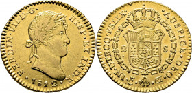 FERNANDO VII. Cádiz. 2 escudos. 1812. CI. Marca de ceca grande. Buen reverso