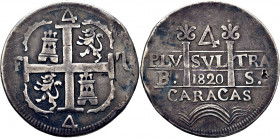 FERNANDO VII. Caracas. 4 reales. 1820. BS. Castillos y leones. Muy rara