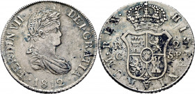 FERNANDO VII. Cataluña. 2 reales. 1812. SF. Fin de la ínfula levantado
