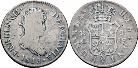 FERNANDO VII. Cataluña. 2 reales. 1813. SF. Ínfulas rectas