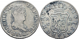 FERNANDO VII. Cataluña. 2 reales. 1814 podría ser un 1 rectificado. SF. Muy rara