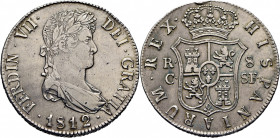 FERNANDO VII. Cataluña. 8 reales. 1812. SF. Busto grande. Casi EBC-. Atractiva. Rara