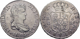 FERNANDO VII. Cataluña (Palma de Mallorca). 8 reales. 1814. SF. Buen y atractivo ejemplar. Muy rara