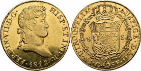 FERNANDO VII. Cataluña. 8 escudos. 1813. SF. Mejor que EBC+. Llamativa. Muy atractiva. Rarísima