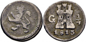 FERNANDO VII. Guatemala, Nueva. 1/4 real. 1813
