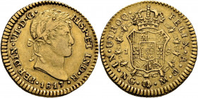 FERNANDO VII. Guatemala, Nueva.  1 escudo. 1817. M. Buen ejemplar. Rara