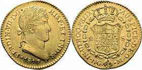 FERNANDO VII. Guatemala, Nueva. 2 escudos. 1817. M. EBC/EBC+. Muy buen ejemplar. El mejor que hemos visto. Muy rara