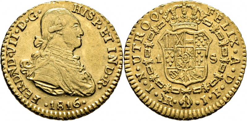 FERNANDO VII. Nuevo Reino. Escudo. 1816. JF. Nombre del rey rectificado, sobre l...