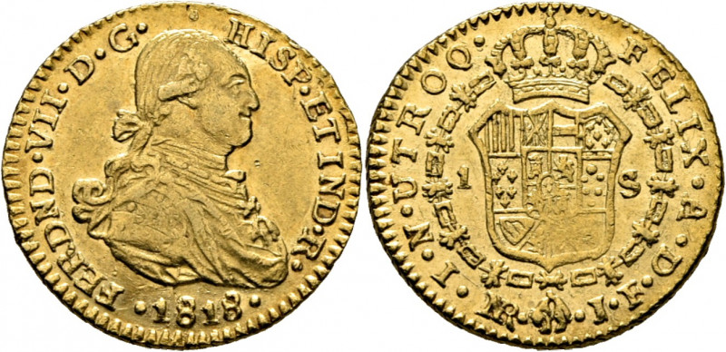 FERNANDO VII. Nuevo Reino. Escudo. 1818. JF. Cy16182. F65. K64.1. 3´37 g. Alguna...