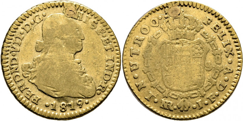 FERNANDO VII. Nuevo Reino. Escudo. 1819. JF. Cy16186. F65. K64.1. 3´30 g. Agujer...
