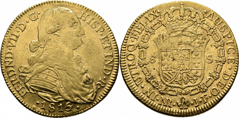 FERNANDO VII. Nuevo Reino. 8 escudos. 1815 sobre 4. JF. Cy16446. F60. K66.1. Mar...