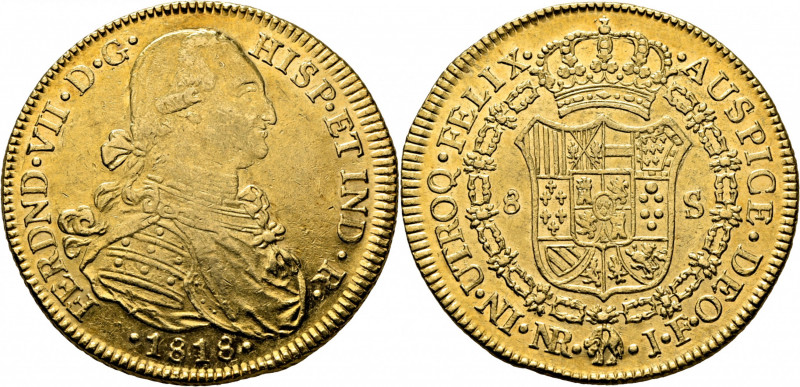 FERNANDO VII. Nuevo Reino. 8 escudos. 1818. JF. Cy16481. F60. K66.1. Marquitas e...
