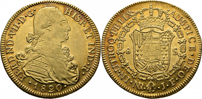 FERNANDO VII. Nuevo Reino. 8 escudos. 1820. JF. Cy16497. F60. K66.1. Algunas mar...