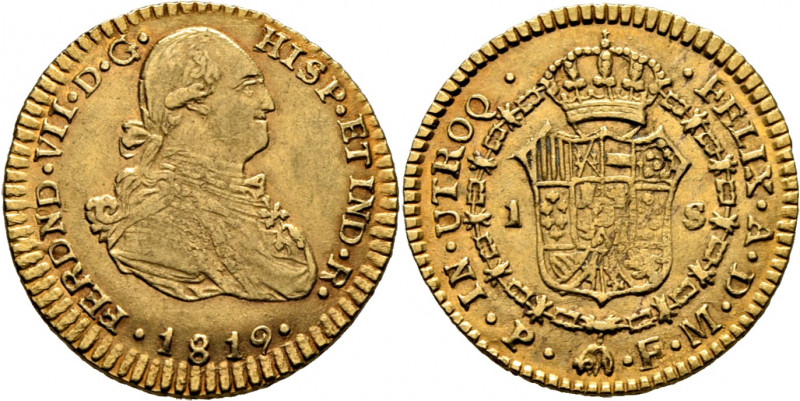 FERNANDO VII. Popayán. Escudo. 1819. FM. Cy16188. F66. K64.2. Levísimas suaves y...