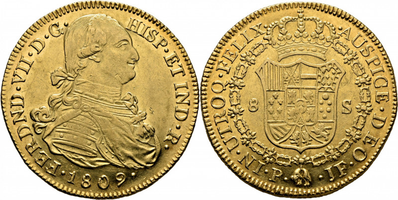 FERNANDO VII. Popayán. 8 escudos. 1809. JF. Cy16369. F61. K66.2. Alguna marquita...
