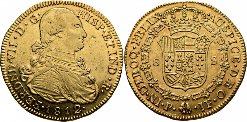 FERNANDO VII. Popayán. 8 escudos. 1812. El 2 rectificado para localizarlo adecua...