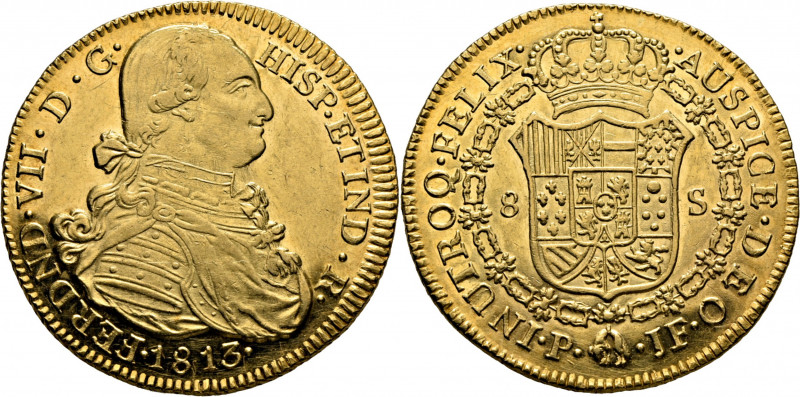 FERNANDO VII. Popayán. 8 escudos. 1813. JF. Cy16423. F61. K66.2. Abundantes suav...