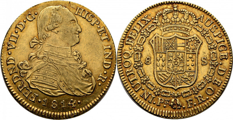 FERNANDO VII. Popayán. 8 escudos. 1814. FR. Con marca de ceca PN. Cy16437. F61. ...