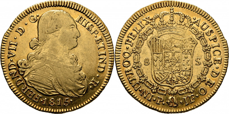 FERNANDO VII. Popayán. 8 escudos. 1815. JF. Cy16448. F61. K66.2. Suaves y finas ...