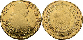 FERNANDO VII. Popayán. 8 escudos. 1816. F