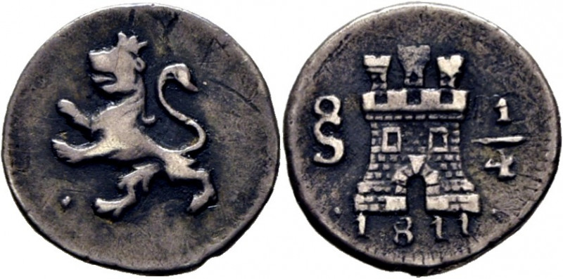 FERNANDO VII. Santiago de Chile. 1/4 de real. 1811. Cy14992. Metal ligeramente a...