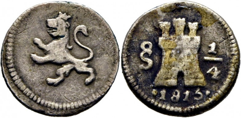 FERNANDO VII. Santiago de Chile. 1/4 de real. 1815. Cy15012. Oxidación limpiada....