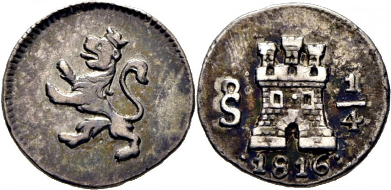 FERNANDO VII. Santiago de Chile. 1/4 de real. 1816. Cy15018. Rayita bajo el león...