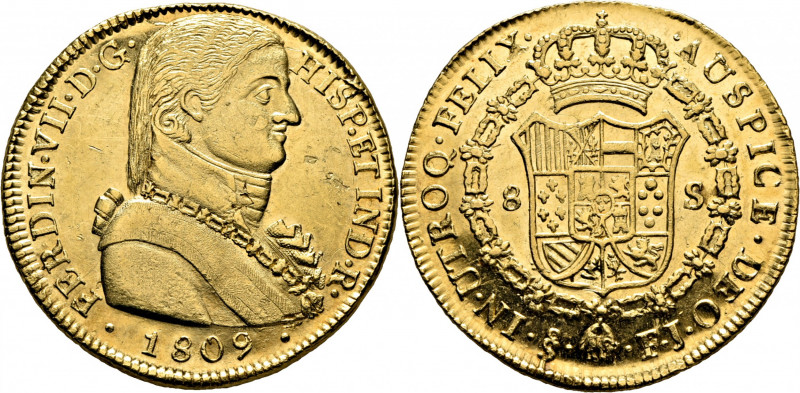 FERNANDO VII. Santiago de Chile. 8 escudos. 1809. FJ. Cy16372. F28. K72. Hojitas...