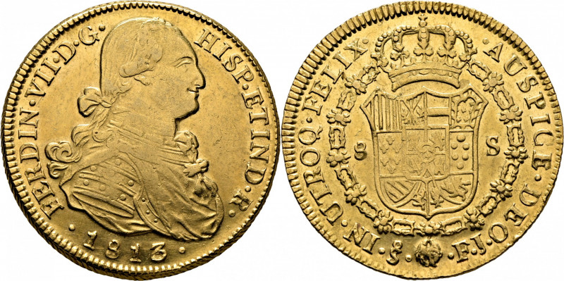 FERNANDO VII. Santiago de Chile. 8 escudos. 1813. FJ. Cy16425. F29. K78. Mínimas...