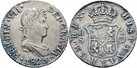 FERNANDO VII. Sevilla. 2 reales. 1823. CJ. Muy escasa
