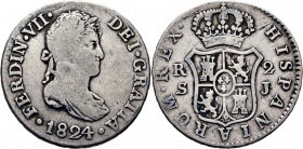 FERNANDO VII. Sevilla. 2 reales. 1824. J