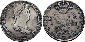FERNANDO VII. Sevilla. 2 reales. 1827. JB