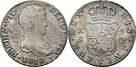 FERNANDO VII. Sevilla. 4 reales. 1818. CJ. EBC/EBC+. Buen y atractivo ejemplar. Rara