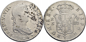 FERNANDO VII. Sevilla. 4 reales. 1824. JB sobre J. Rara
