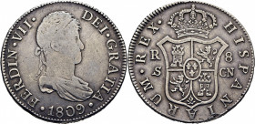 FERNANDO VII. Sevilla. 8 reales. 1809. CN. Busto diademado. Muy escasa