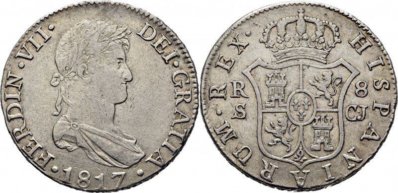 FERNANDO VII. Sevilla. 8 reales. 1817. CJ. Cy15986. Abundantes suaves y finas ra...