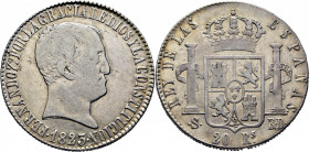 FERNANDO VII. Sevilla. 20 reales. 1823. RD. Rara