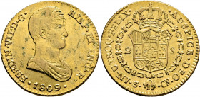 FERNANDO VII. Sevilla. 2 escudos. 1809. CN. Sin láurea